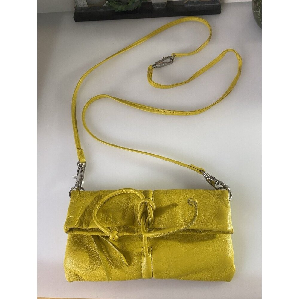 Arezzo Yellow Leather Small Crossbody Shoulder Bag Clutch Adj Long Strap 7.5x6" - Picture 12 of 16
